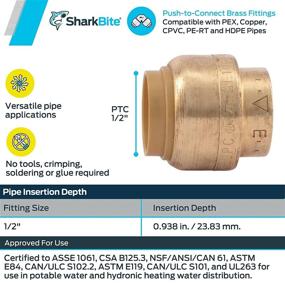 img 2 attached to PEX End Cap Plumbing Fitting - SharkBite U514LFA, 1/2 inch, Push-to-Connect, Copper, CPVC, Brass