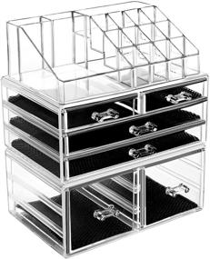 img 4 attached to HBlife Transparent Makeup Organizer: 3-Piece Acrylic Storage Drawers & Jewelry Display Box for Cosmetics