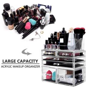 img 2 attached to HBlife Transparent Makeup Organizer: 3-Piece Acrylic Storage Drawers & Jewelry Display Box for Cosmetics