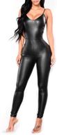 🔥 sexy women's spaghetti strap faux leather bodysuit jumpsuit clubwear with back zipper - bodycon rompers logo