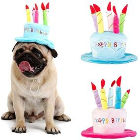 img 4 attached to 🐶 Cute Adorable Dog Cat Birthday Cake Hat: Party Cap with 5 Color Candles Design - Pink, One Size Fits Most