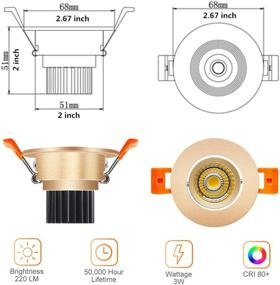 img 3 attached to 💡 LightingWill 2inch LED Dimmable Downlight: 3W COB Recessed Ceiling Light, Daylight White 5500K-6000K, CRI80, 25W Halogen Bulbs Equivalent - Gold (4Pack)