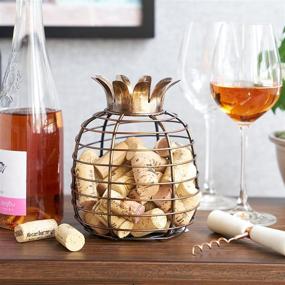 img 1 attached to 🍍 Authentic Pineapple Wine Holder Décor for Kitchen, Barrel Cage Display Collector, Decorative Cork Storage Box Container Gift, Set of 1, Brown