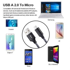 img 1 attached to 2-Pack Short Micro USB Cables 1.6+3FT - Fast Charging Power Cords Compatible with Samsung Galaxy J7, S6, 🔌 S7 Edge, J3, Note 3, 4, 5, Tablet S2, S4, LG Stylo 2/3 Plus - Android Phone Charger Cables