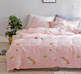 img 4 attached to 🌈 KINBEDY Girls Queen Duvet Cover Sets: Reversible Rainbow Unicorn Bedding with 100% Cotton, Zipper Closure and Corner Ties - Perfect for Kids and Teens (No Comforter)