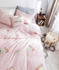 img 3 attached to 🌈 KINBEDY Girls Queen Duvet Cover Sets: Reversible Rainbow Unicorn Bedding with 100% Cotton, Zipper Closure and Corner Ties - Perfect for Kids and Teens (No Comforter)