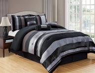 king size bedding set: grand linen 7-piece black/silver stripe chenille comforter set, measures 106" x 94 логотип