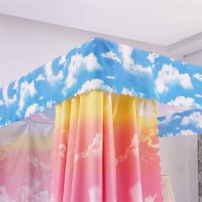 img 1 attached to 🛌 Mengersi Canopy Bed Curtains for Girls Twin Size Cloud Sky Rainbow Pattern Sheer Canopy Bed for Toddler Kids - Pink and SkyBlue