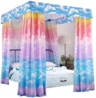 🛌 mengersi canopy bed curtains for girls twin size cloud sky rainbow pattern sheer canopy bed for toddler kids - pink and skyblue logo