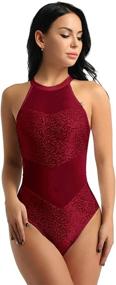 img 4 attached to 🩰 inhzoy Women's Halter Sequin Sheer Mesh Ballet Dance Gymnastics Leotard Bodysuit