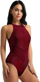 img 2 attached to 🩰 inhzoy Women's Halter Sequin Sheer Mesh Ballet Dance Gymnastics Leotard Bodysuit