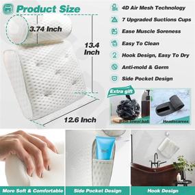 img 3 attached to 🛁 White Bathtub Bath Pillows – Anti-slip Spa Pillow with 4D Air Mesh Technology, 7 Non-Slip Suction Cups – Neck Support, Fits All Bathtub, Hot Tub, and Home Spa