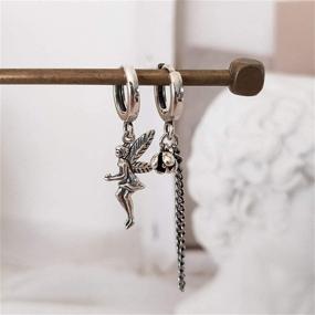 img 3 attached to 🌸 DANgrida S925 Sterling Silver Oxidized Asymmetric Earrings - Fairy and Flower Chain Mismatched Long Droplet Dangle Earrings for Women and Girls, Nickel-Free & Hypoallergenic