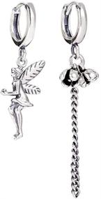 img 4 attached to 🌸 DANgrida S925 Sterling Silver Oxidized Asymmetric Earrings - Fairy and Flower Chain Mismatched Long Droplet Dangle Earrings for Women and Girls, Nickel-Free & Hypoallergenic