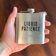 liquid patience: damn fine hip flask - 6oz stainless steel - hilarious gift for booze lovers, teachers, moms, or dads logo