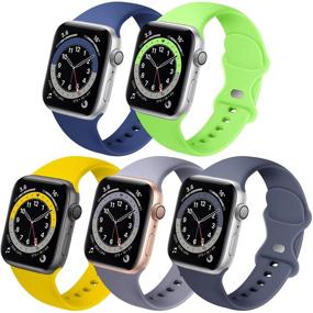 img 4 attached to 🌈 5-Pack Replacement Soft Silicone Sport Bands for Apple Watch 38mm 40mm 42mm 44mm - Capri Blue/Apple Green/Yellow/Lavender Gray/Blue Gray - Compatible with iWatch SE Series 6/5/4/3/2/1 - S/M Size
