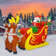 7ft wide christmas inflatable: elk pulling sleigh with santa claus and gifts - bright led light yard decoration, xmas party, indoor/outdoor use - comin christmas inflatables clearance logo