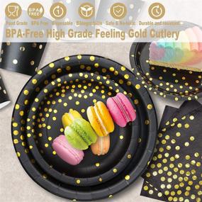 img 1 attached to 🎉 175PCS Black and Gold Party Supplies Bundle: Disposable Dinnerware Set with Golden Dot Black Plates, Gold Cutlery Set, Black Napkins Cups - Perfect for Graduation, Birthday, Wedding Celebration