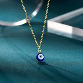 img 1 attached to PPJew Evil Eye Necklace Chain - Blue Eyes Amulet Pendant Necklace, Ojo Turco Kabbalah Protection - Adjustable Delicate Jewelry Gift for Women and Girls (Silver/Gold)