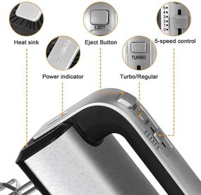 img 3 attached to 🍰 Aodyow Hand Mixer Electric - Powerful 250W Handheld Mixer with Turbo Boost, Eject Button, 5 Stainless Steel Accessories, and Storage Base - Effortlessly Whip, Mix, and Prepare Cookie Dough, Cakes, and Batters