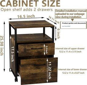 img 3 attached to Rolling File Cabinet with 2 Drawers for A4, Hanging File 🗄️ Folders - Mobile Office Cabinet on Wheels, Industrial Style (Rustic Brown and Black)