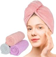 🔹 qioo microfiber hair towel 3 pack - ultra absorbent & soft hair towel wrap for fast drying - blue, pink, purple hair turbans for women logo