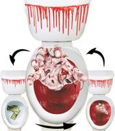 spooky halloween toilet seat cover: 3d horror morphing decal - zombie hand, dollar & blood - perfect for halloween theme parties and home décor logo