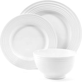 img 3 attached to 🍽️ Gibson Home Plaza Cafe 12-Piece Round Dinnerware Set with Embossed Stoneware, White, 1-Inch