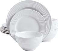 🍽️ gibson home plaza cafe 12-piece round dinnerware set with embossed stoneware, white, 1-inch logo