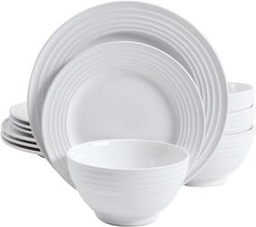 img 4 attached to 🍽️ Gibson Home Plaza Cafe 12-Piece Round Dinnerware Set with Embossed Stoneware, White, 1-Inch