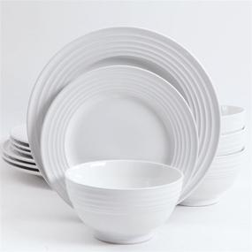 img 2 attached to 🍽️ Gibson Home Plaza Cafe 12-Piece Round Dinnerware Set with Embossed Stoneware, White, 1-Inch