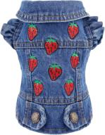 🐾 companet pet apparel: blue/black dog denim vest for small/medium cats and dogs - lapel vests, classic puppy blue/black vintage washed denim jacket with strawberry pattern логотип