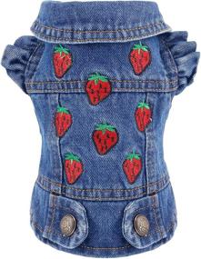 img 4 attached to 🐾 Companet Pet Apparel: Blue/Black Dog Denim Vest for Small/Medium Cats and Dogs - Lapel Vests, Classic Puppy Blue/Black Vintage Washed Denim Jacket with Strawberry Pattern