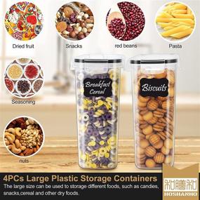 img 3 attached to HOSHANHO Airtight Food Storage Containers Set - 4 Pack 4L/135 Oz Large BPA Free Plastic Containers for Pantry - Ideal for Cereal, Sugar, Flour, Snacks - Includes Labels, Spoons, and Lids