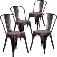 🪑 set of 4 taylor + logan 24 inch high metal counter height stools with back and wood seat in black antique gold логотип