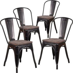 img 4 attached to 🪑 Set of 4 Taylor + Logan 24 Inch High Metal Counter Height Stools with Back and Wood Seat in Black Antique Gold