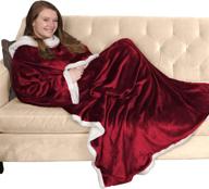 🧥 msp commerce sherpa blanket robe for adults - wearable sleeved tv wrap throws with pocket, cozy warmth in plush fleece (red) logo