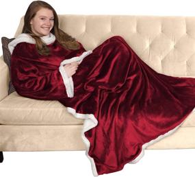 img 4 attached to 🧥 MSP Commerce Sherpa Blanket Robe for Adults - Wearable Sleeved TV Wrap Throws with Pocket, Cozy Warmth in Plush Fleece (Red)