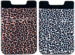 img 1 attached to 📱 Leopard Print Smartphone Stick on Wallet – 2Pack Stretchy Lycra Adhesive Card Holder Pocket with 3M Sticker for iPhone, Android, Credit Cards, and IDs