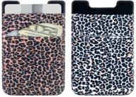 📱 leopard print smartphone stick on wallet – 2pack stretchy lycra adhesive card holder pocket with 3m sticker for iphone, android, credit cards, and ids logo