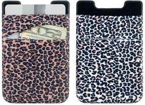 img 4 attached to 📱 Leopard Print Smartphone Stick on Wallet – 2Pack Stretchy Lycra Adhesive Card Holder Pocket with 3M Sticker for iPhone, Android, Credit Cards, and IDs