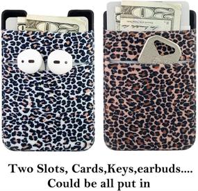 img 3 attached to 📱 Leopard Print Smartphone Stick on Wallet – 2Pack Stretchy Lycra Adhesive Card Holder Pocket with 3M Sticker for iPhone, Android, Credit Cards, and IDs