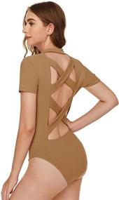 img 4 attached to 🔥 Stylish and Sexy: Verdusa Women's Crisscross Backless Ribbed Skinny Bodysuit Top for Fashionistas!