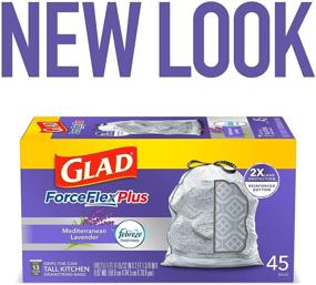 img 3 attached to 🗑️ Glad ForceFlexPlus 13 Gallon Tall Kitchen Drawstring Trash Bags, Lavender Scented, 45 Count (Package May Vary), Gray