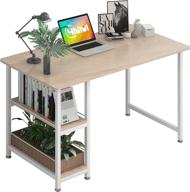 📚 space-saving 2-tier bookshelf computer desk - natural and white, 47.24 inches multipurpose home office desk logo