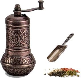 img 4 attached to MoonShield Pepper & Salt Grinder - Turkish Coffee Mill - Antique 🌙 Look Spice Shovel - Salt Shaker - Best Carving Metal - Adjustable Coarseness (Bronze)