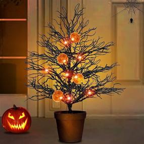 img 4 attached to Enhance your Halloween Décor with a 20 Inch LED Potted Tree: Featuring 10 Orange Lights, 4 Pumpkins, and Battery Powered Black Spooky Artificial Tree with Jack-O-Lanterns - Perfect Outdoor Home Decoration for Porch and Yard