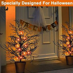 img 3 attached to Enhance your Halloween Décor with a 20 Inch LED Potted Tree: Featuring 10 Orange Lights, 4 Pumpkins, and Battery Powered Black Spooky Artificial Tree with Jack-O-Lanterns - Perfect Outdoor Home Decoration for Porch and Yard