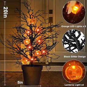 img 2 attached to Enhance your Halloween Décor with a 20 Inch LED Potted Tree: Featuring 10 Orange Lights, 4 Pumpkins, and Battery Powered Black Spooky Artificial Tree with Jack-O-Lanterns - Perfect Outdoor Home Decoration for Porch and Yard