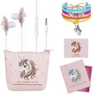 🦄 unicorn earbuds for girls - dtmnep kids' earphones compatible with apple android, rainbow unicorn bracelet wristband, headphone case, gift card, gift box, and back to school supply for kids logo